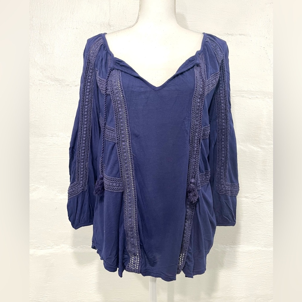 LUCKY BRAND LACE MIXED PEASANT TOP